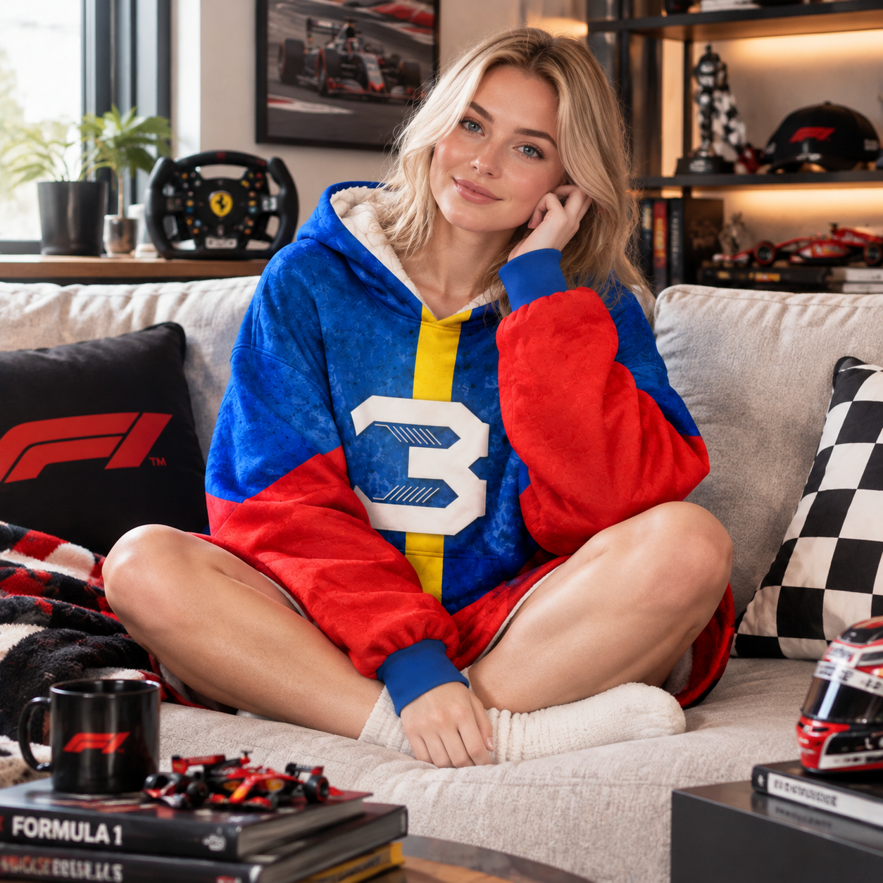 Racing Themed Fleece Lined Oversized Hooded Robe, Motorsport Fan Wearable Blanket Hoodie, Multiple Colors Available
