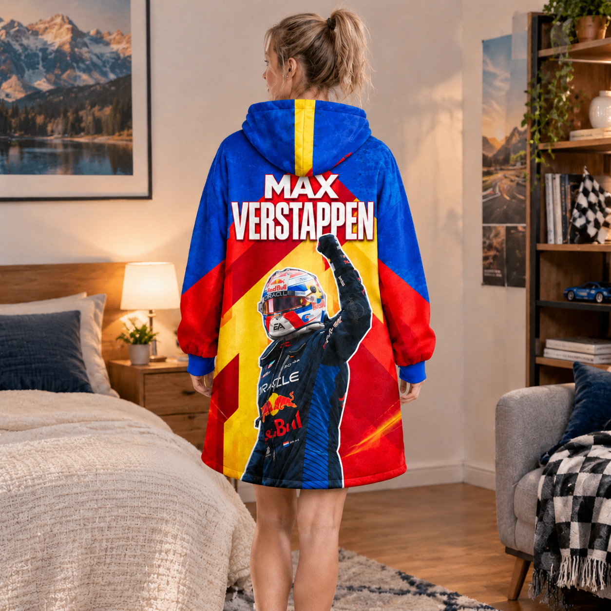 Racing Driver Max Themed Fleece Lined Oversized Hooded Robe, Motorsport Fan Wearable Blanket Hoodie, Multiple Colors Available