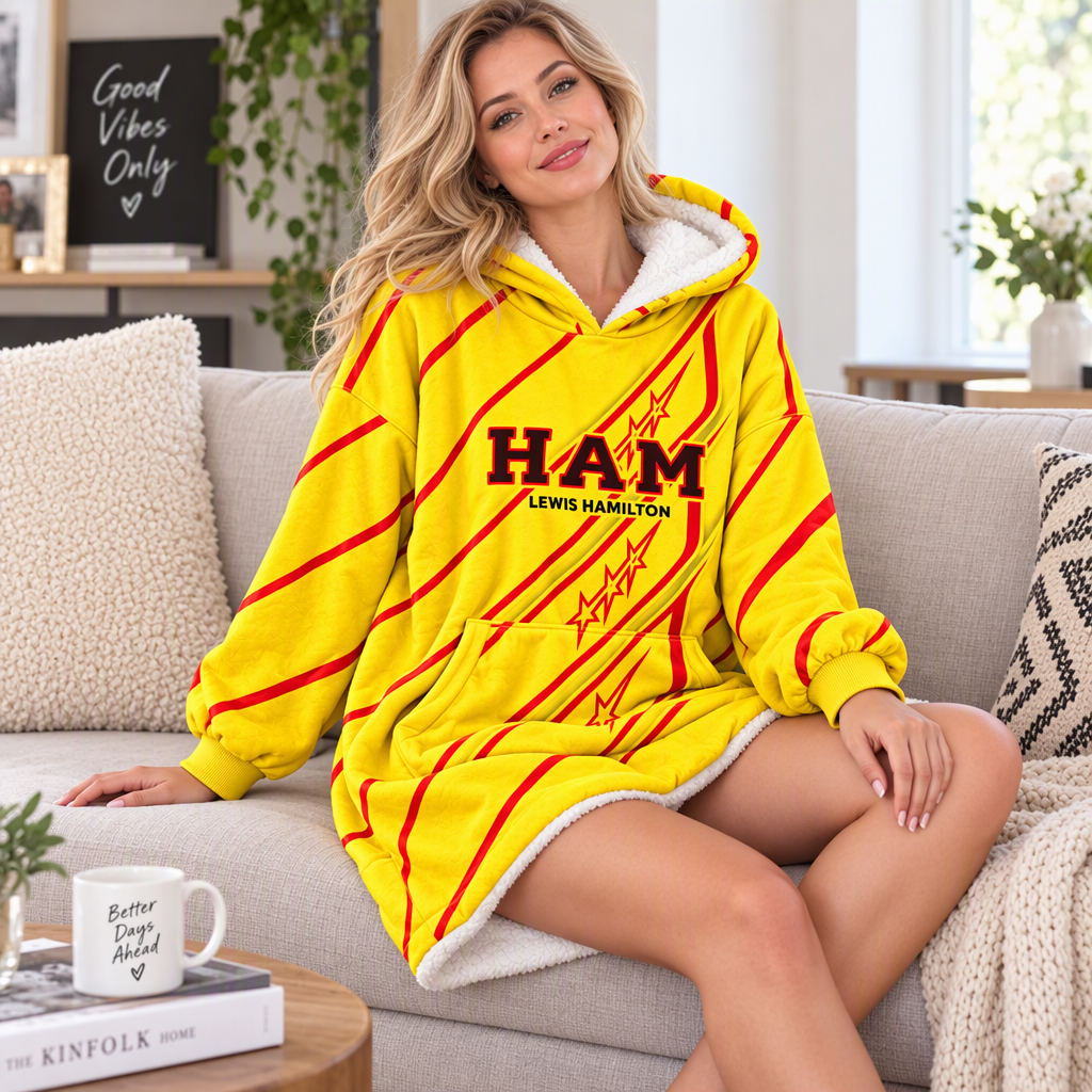 [Copy]Racing Driver Max Themed Fleece Lined Oversized Hooded Robe, Motorsport Fan Wearable Blanket Hoodie, Multiple Colors Available