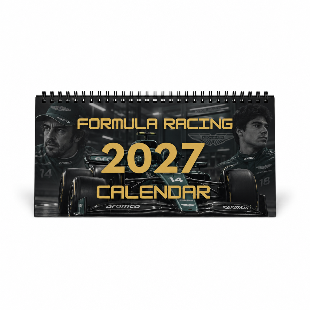 Formula Racing 2027 Desktop Calendar, Black & Gold, Car Racing Gift 
