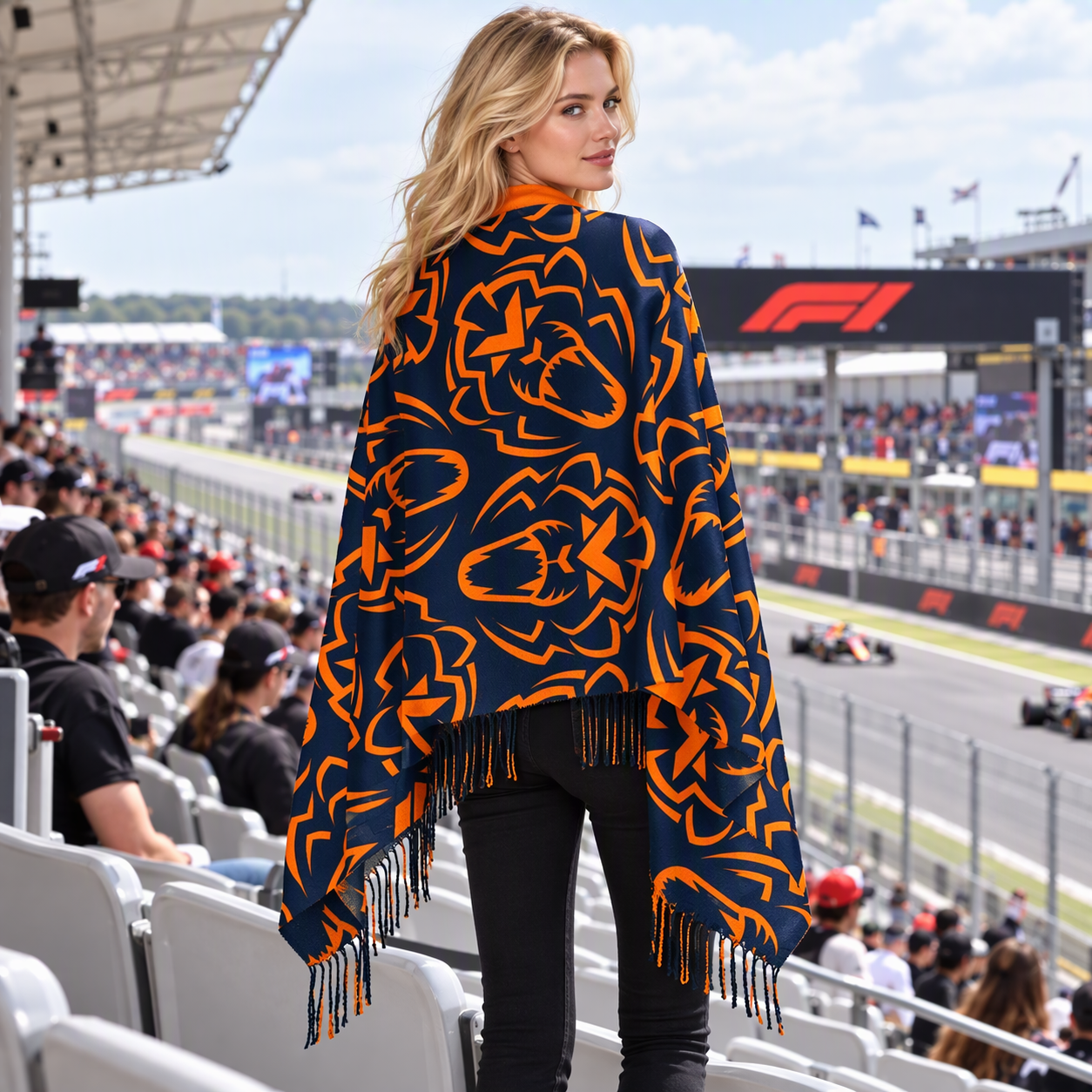 Max‑Inspired Beast Graphic Fringed Fan Scarf Grand Prix Racing Wrap Max Verstappen Supporter Poncho With Tassels