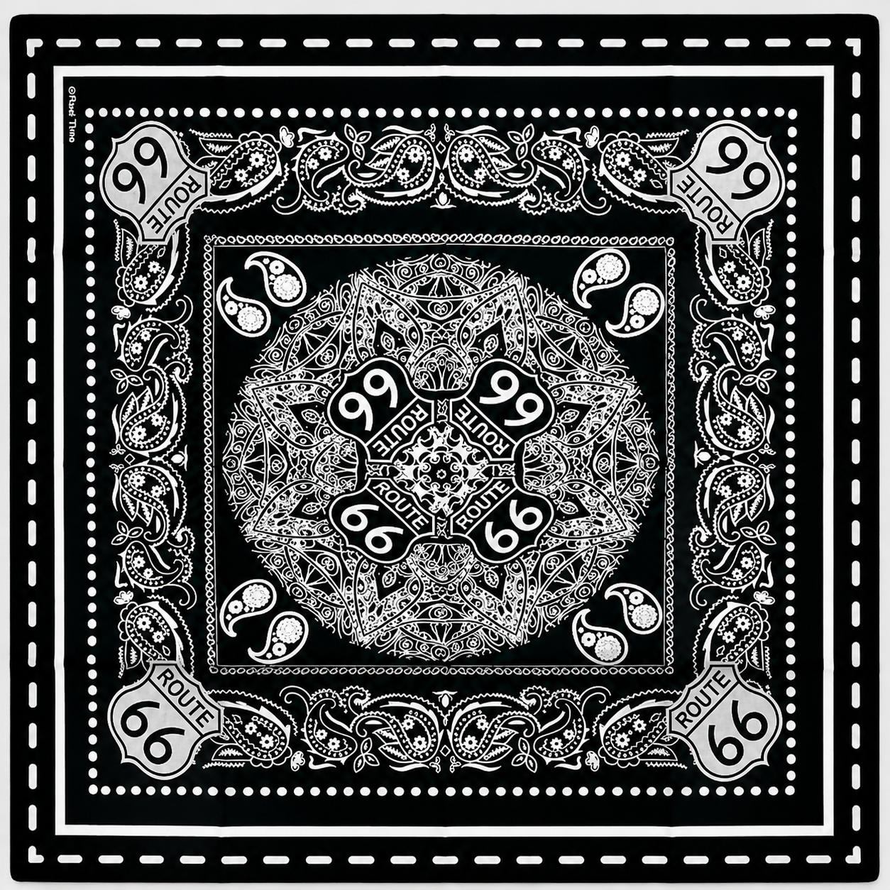 Black White Paisley Route 66 Bandana 100% Cotton Motorcycle Biker Neck Scarf Head Wrap