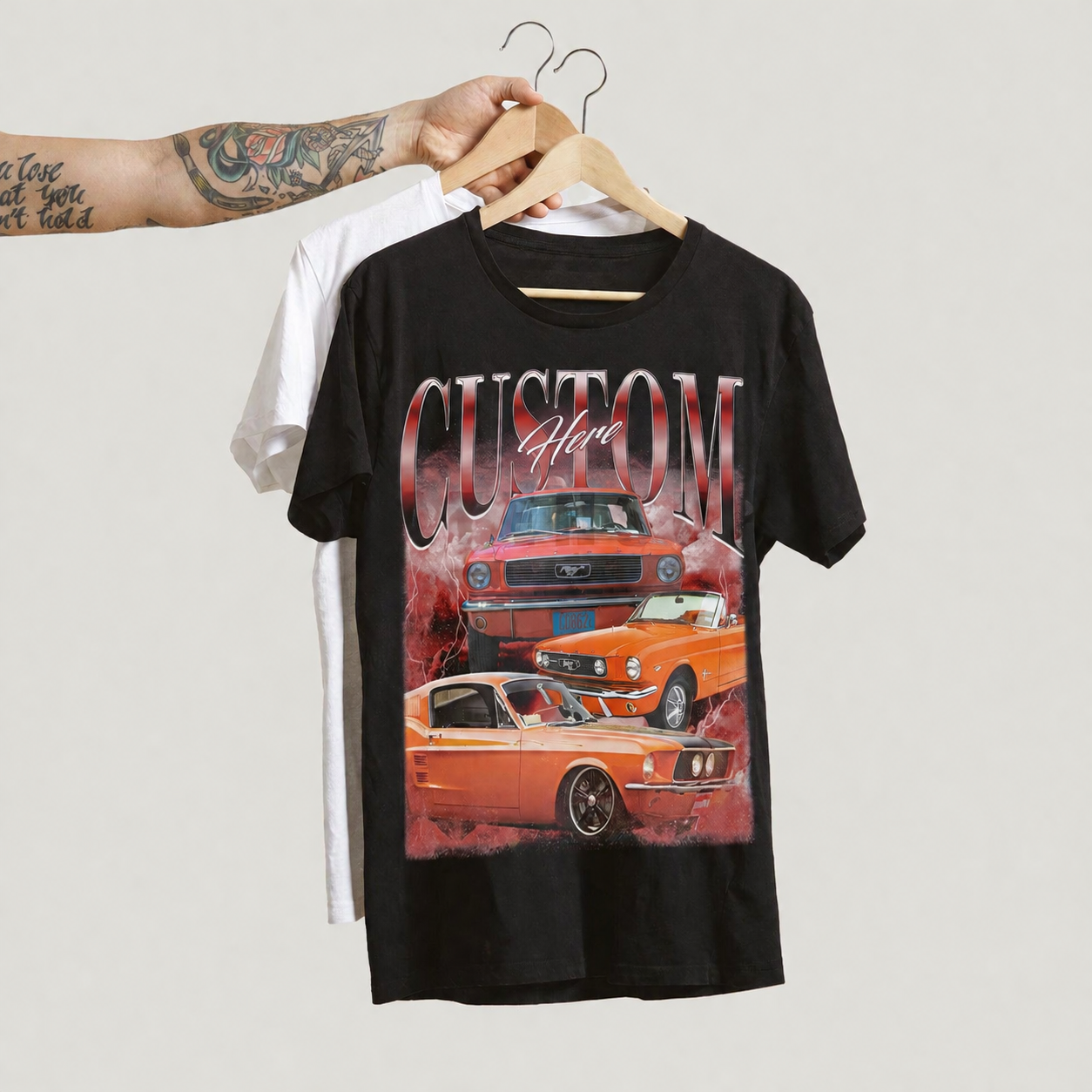 Personalized Vintage Ford Mustang Custom Photo Classic Car Graphic Washed T-Shirt