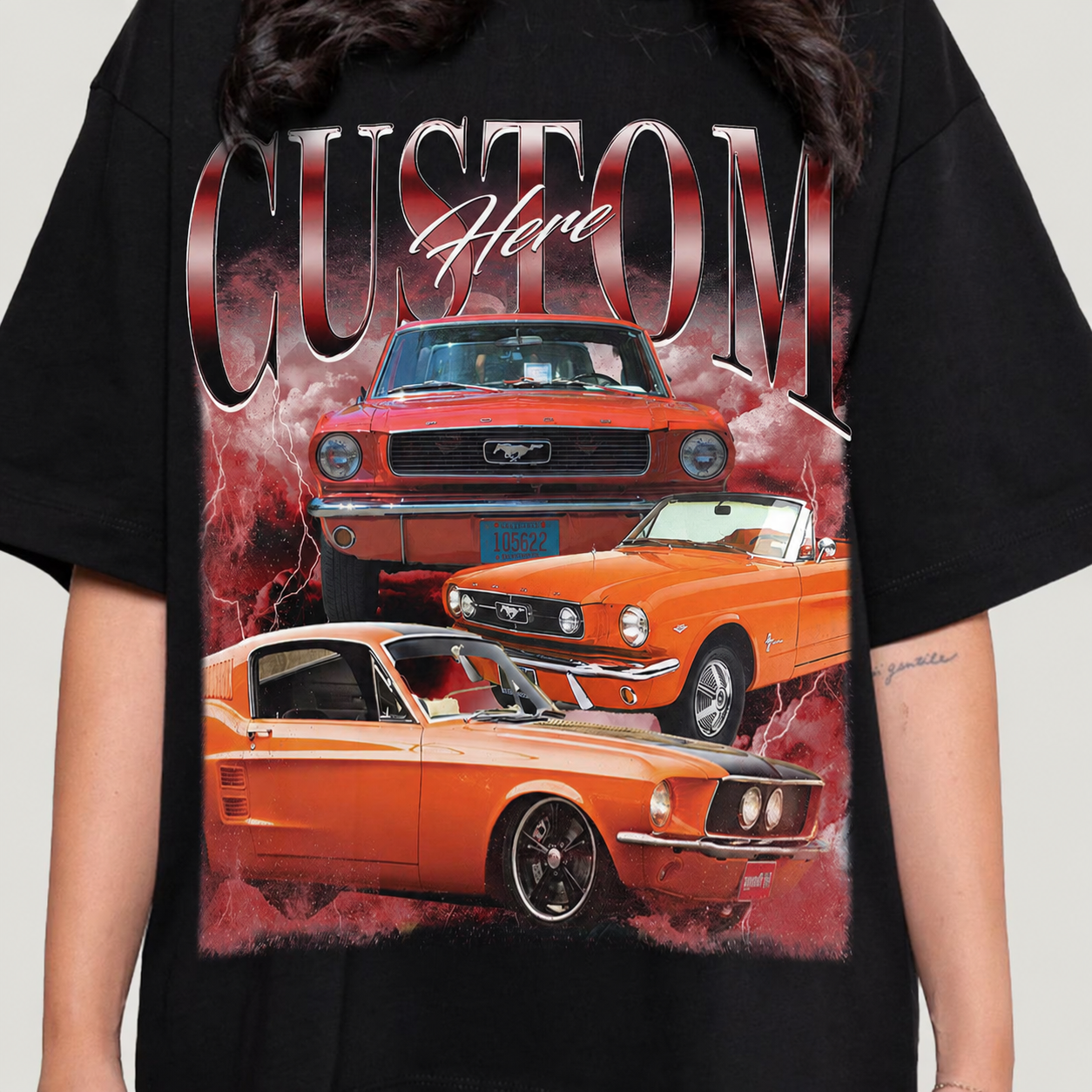 Personalized Vintage Ford Mustang Custom Photo Classic Car Graphic Washed T-Shirt