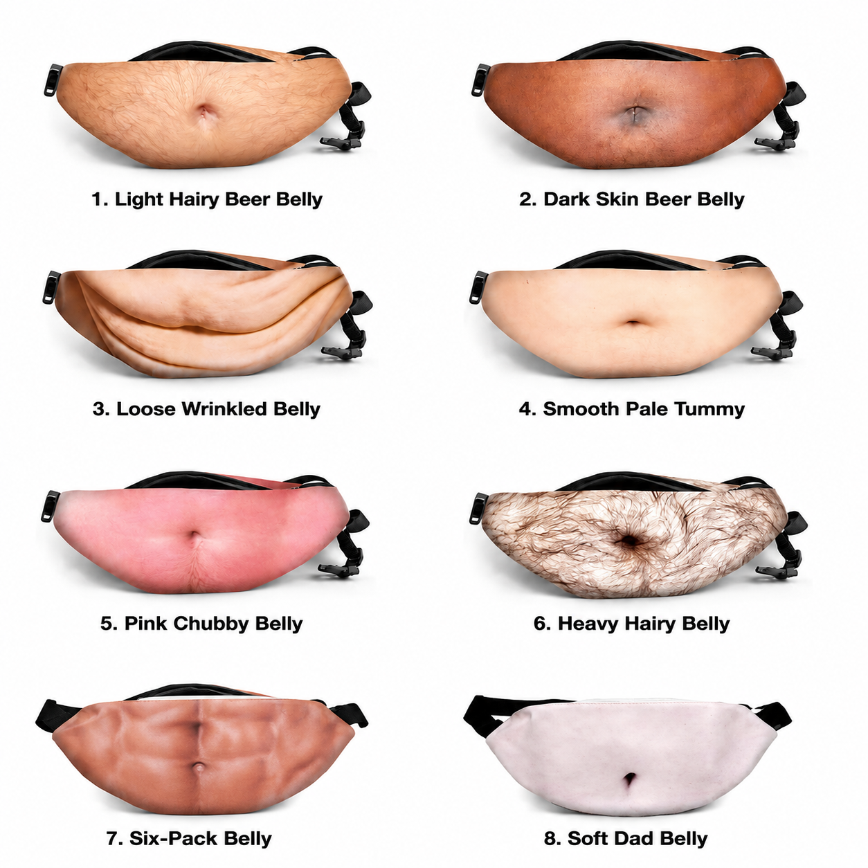 Funny Dad Belly Fanny Pack, Realistic Human‑Skin PU Waist Bag, Novelty Beer Belly Sling Bag with Laser Print, Gift for Party Prank
