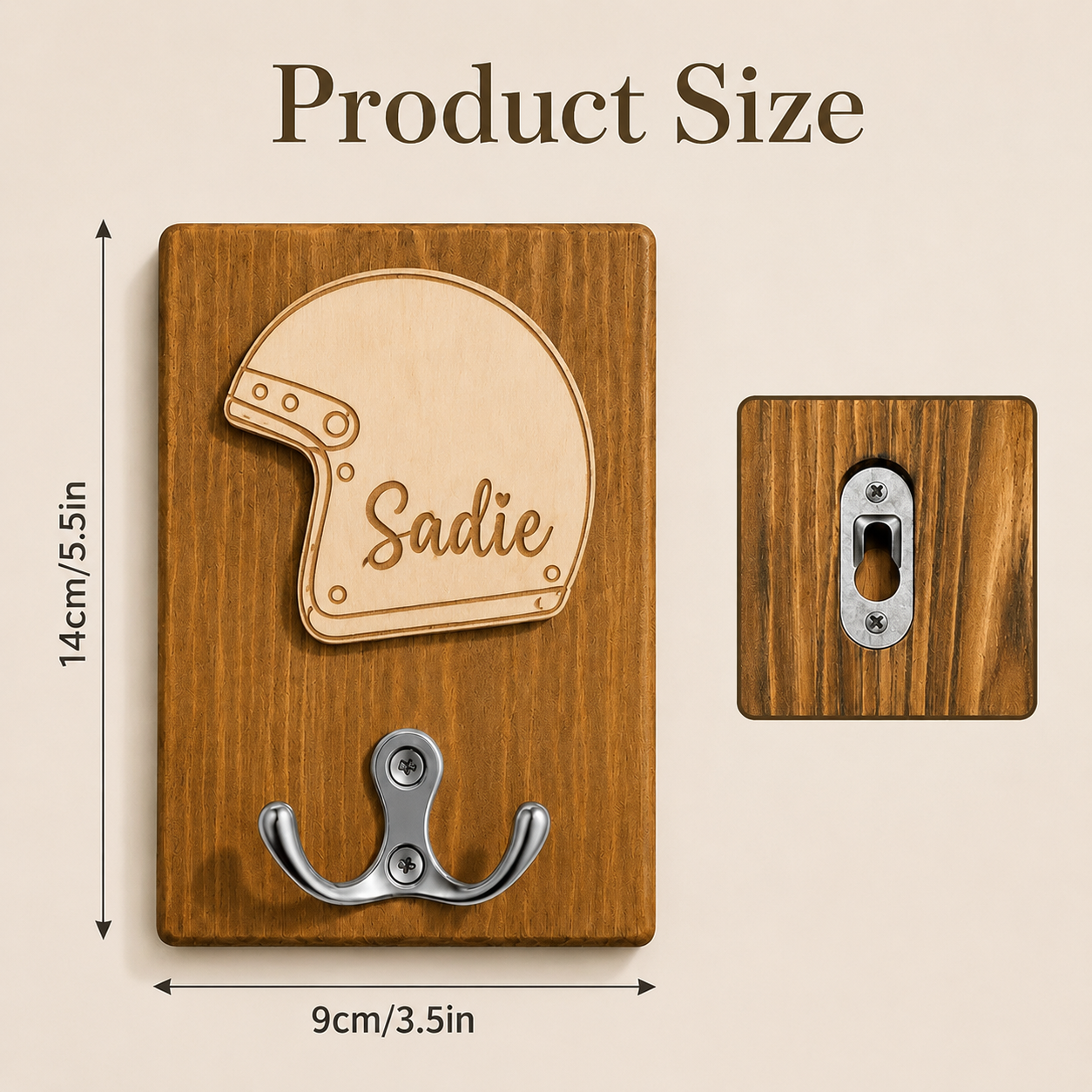Personalized Motorcycle Helmet Wooden Key Hook, Custom Name Wall Mount Key Holder for Riders