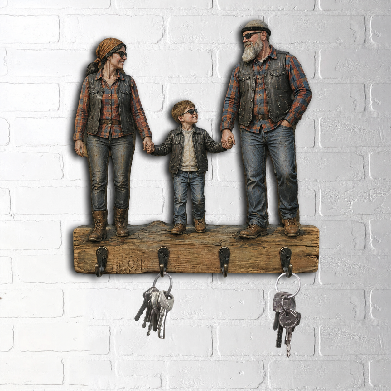 Personalized Photo Biker Wooden Key Holder, Custom Motorcycle Rider Wall Key Hook, Custom Photo Wall Decor, Unique Gift For Biker