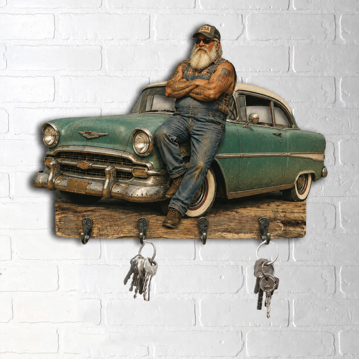 Personalized Photo Biker Wooden Key Holder, Custom Motorcycle Rider Wall Key Hook, Custom Photo Wall Decor, Unique Gift For Biker