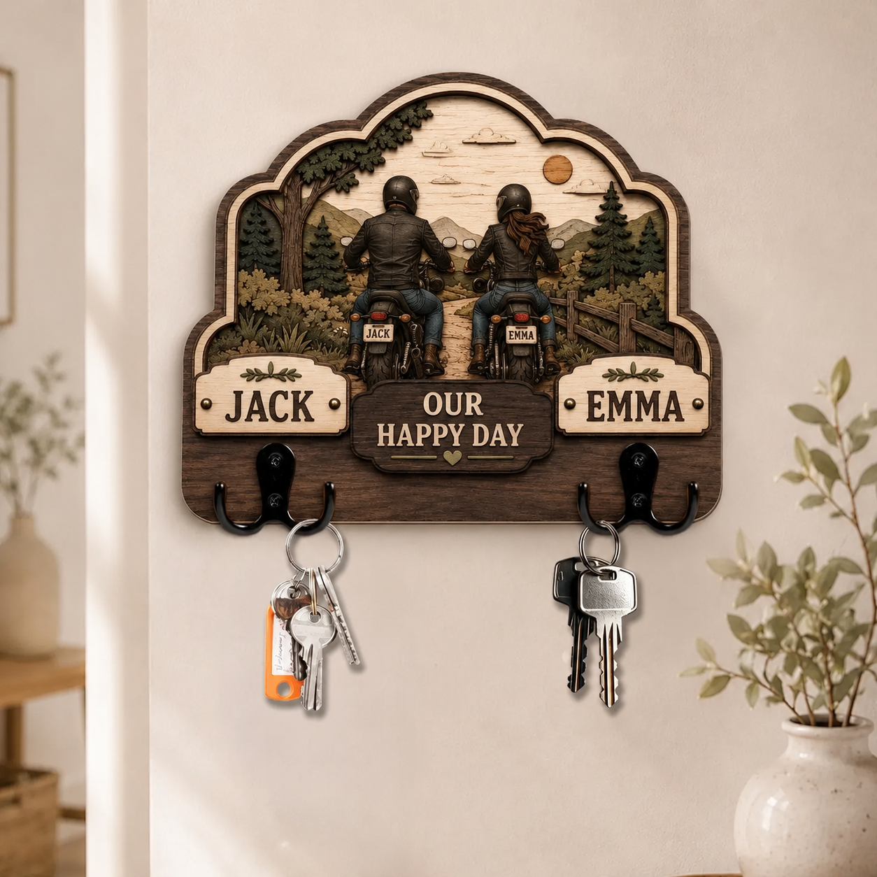 Personalized Couple Photo Key Hanger, Custom Name Wall Key Hook for Entryway