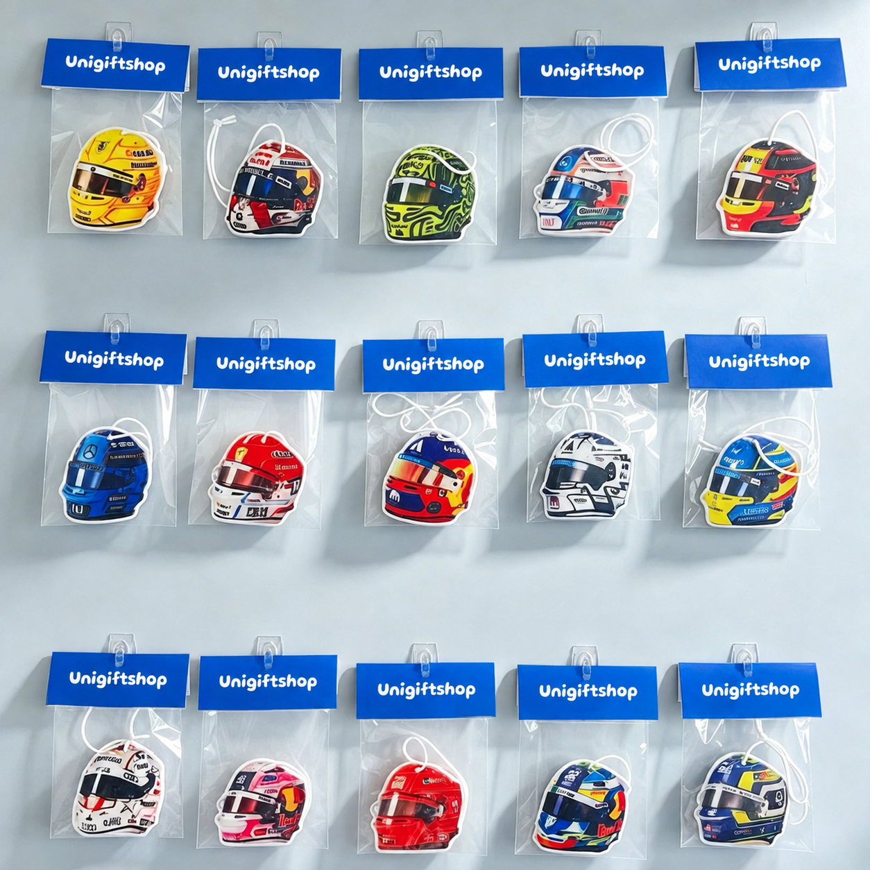 F1 Racing Driver Helmet Shaped Hanging Car Air Freshener, Car Rear View Mirror Scent Ornament, Gift for F1 Racing Fans