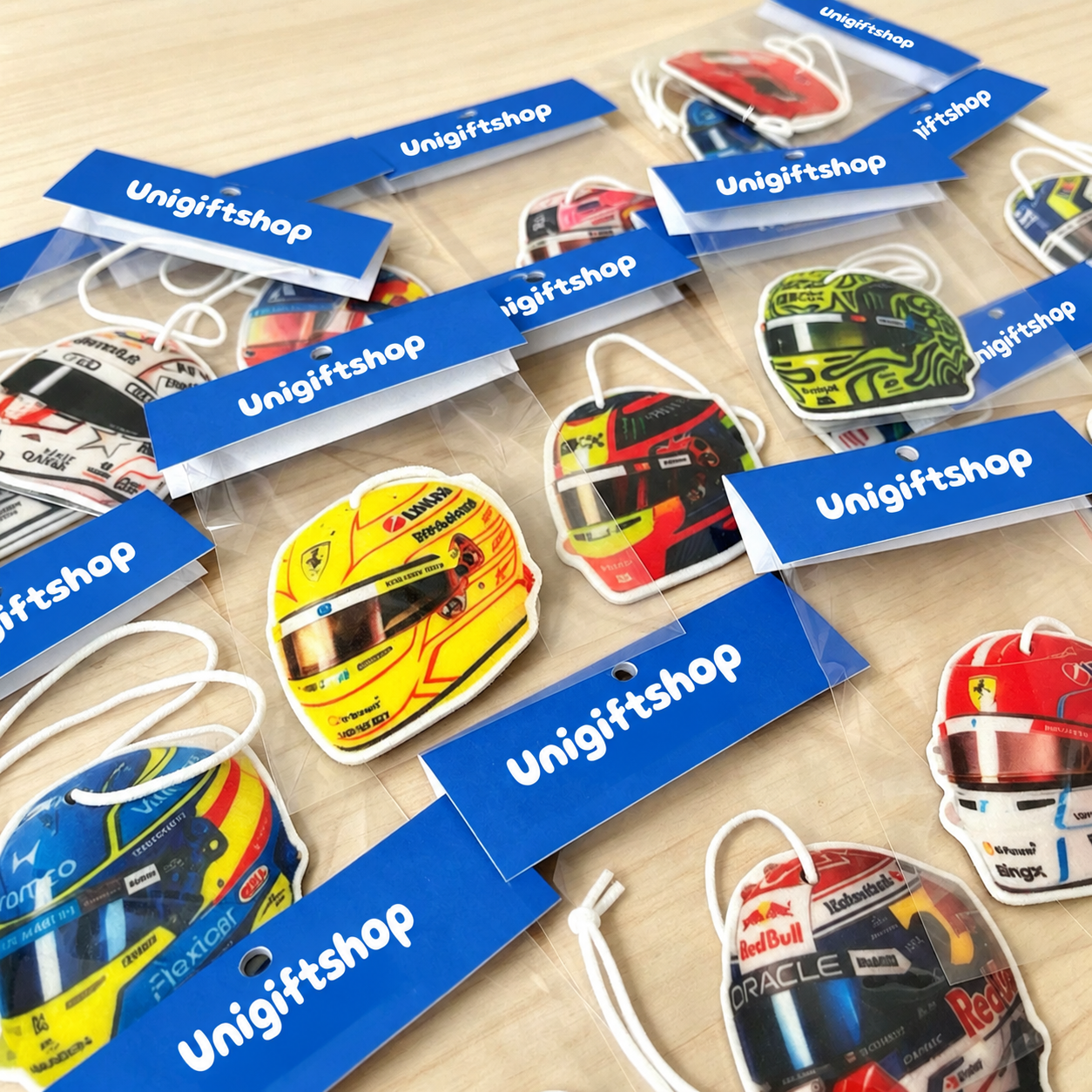 F1 Racing Driver Helmet Shaped Hanging Car Air Freshener, Car Rear View Mirror Scent Ornament, Gift for F1 Racing Fans