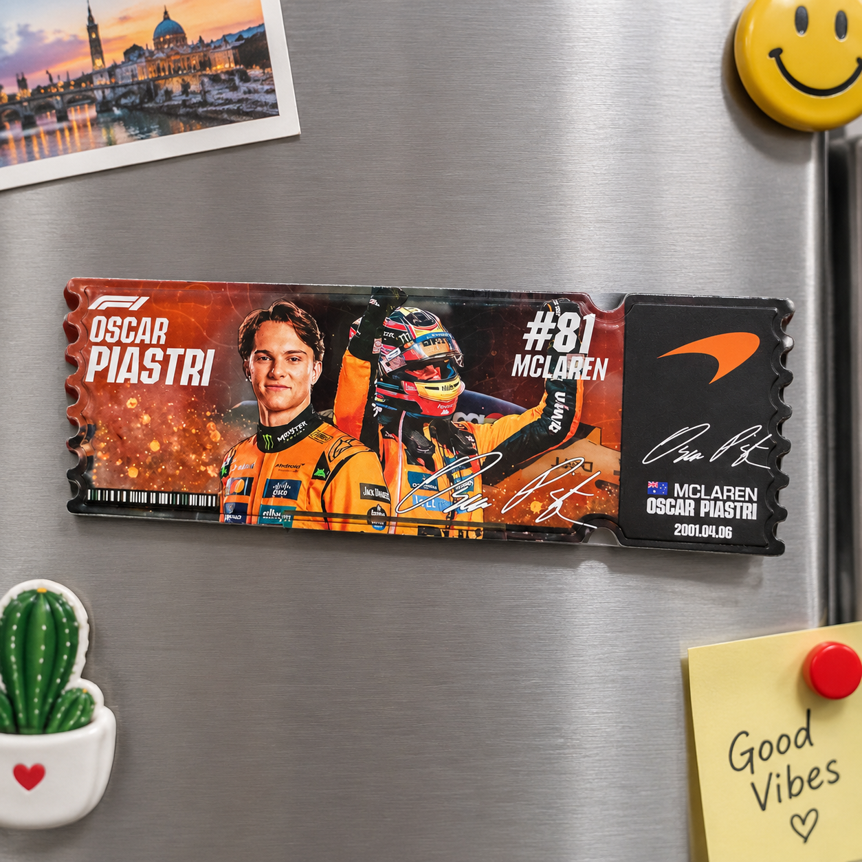 F1 Driver Ticket Style Shaker Fridge Magnet, Formula 1 Racing Liquid Sand Refrigerator Magnet Fan Collectible