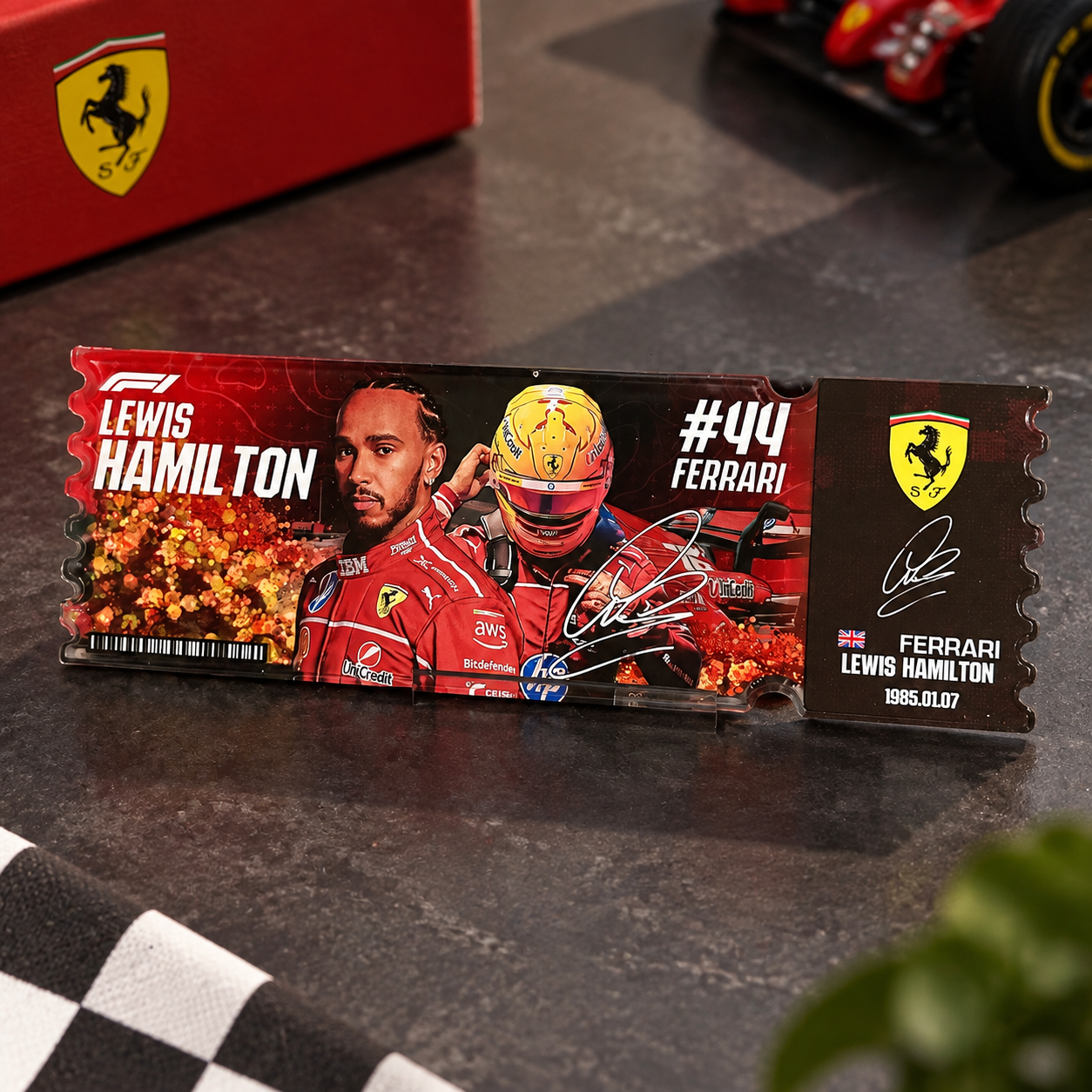 F1 Driver Ticket Style Shaker Fridge Magnet, Formula 1 Racing Liquid Sand Refrigerator Magnet Fan Collectible