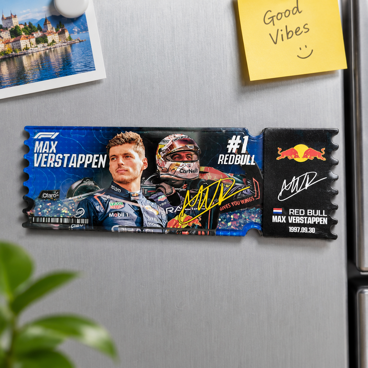 F1 Driver Ticket Style Shaker Fridge Magnet, Formula 1 Racing Liquid Sand Refrigerator Magnet Fan Collectible