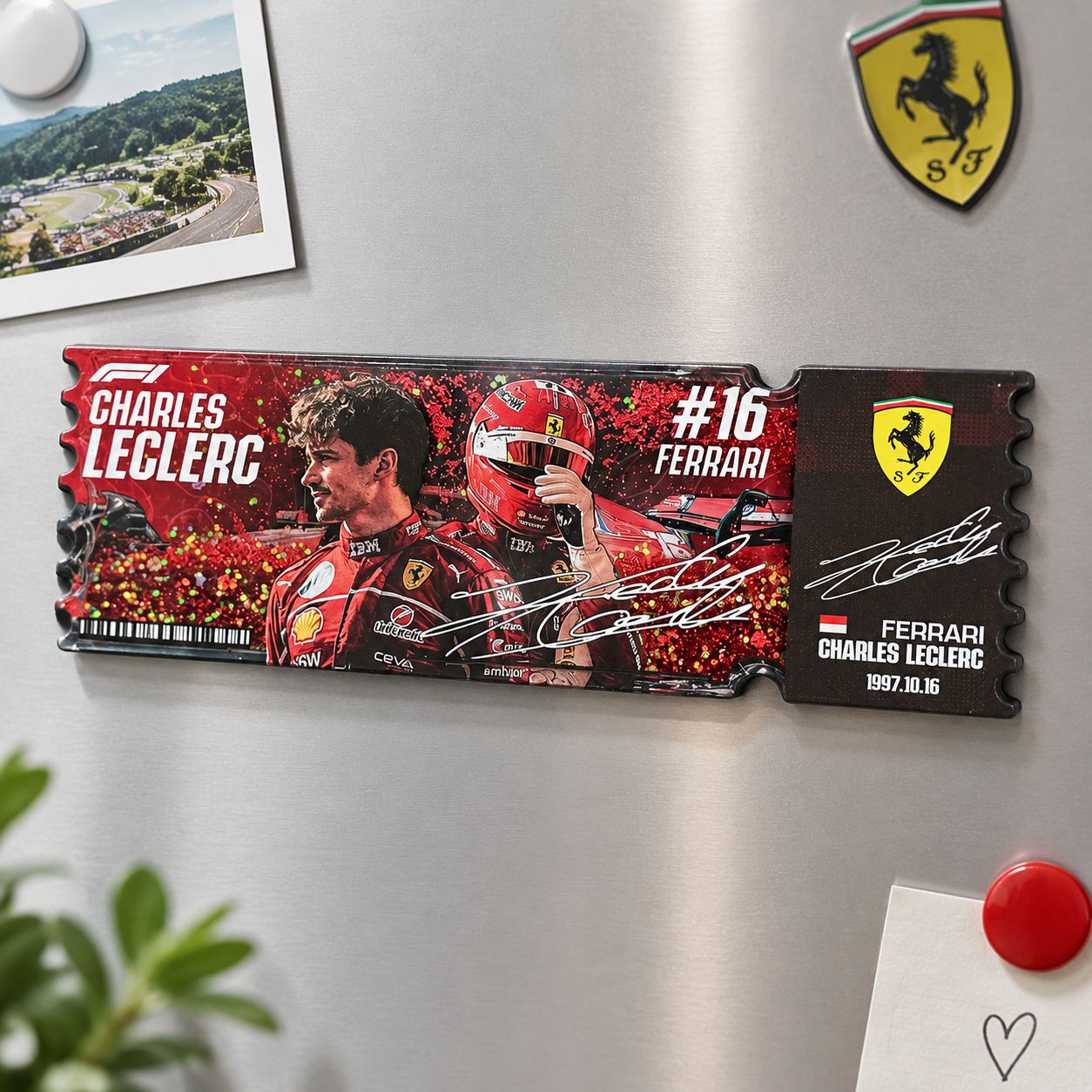 F1 Driver Ticket Style Shaker Fridge Magnet, Formula 1 Racing Liquid Sand Refrigerator Magnet Fan Collectible