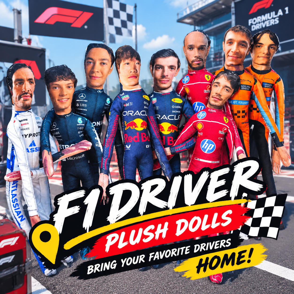 Formula 1 Racer Printed Fabric Plush Doll, Collectible Stuffed Toy, Fun Home Display Collectible Souvenir for F1 Enthusiasts