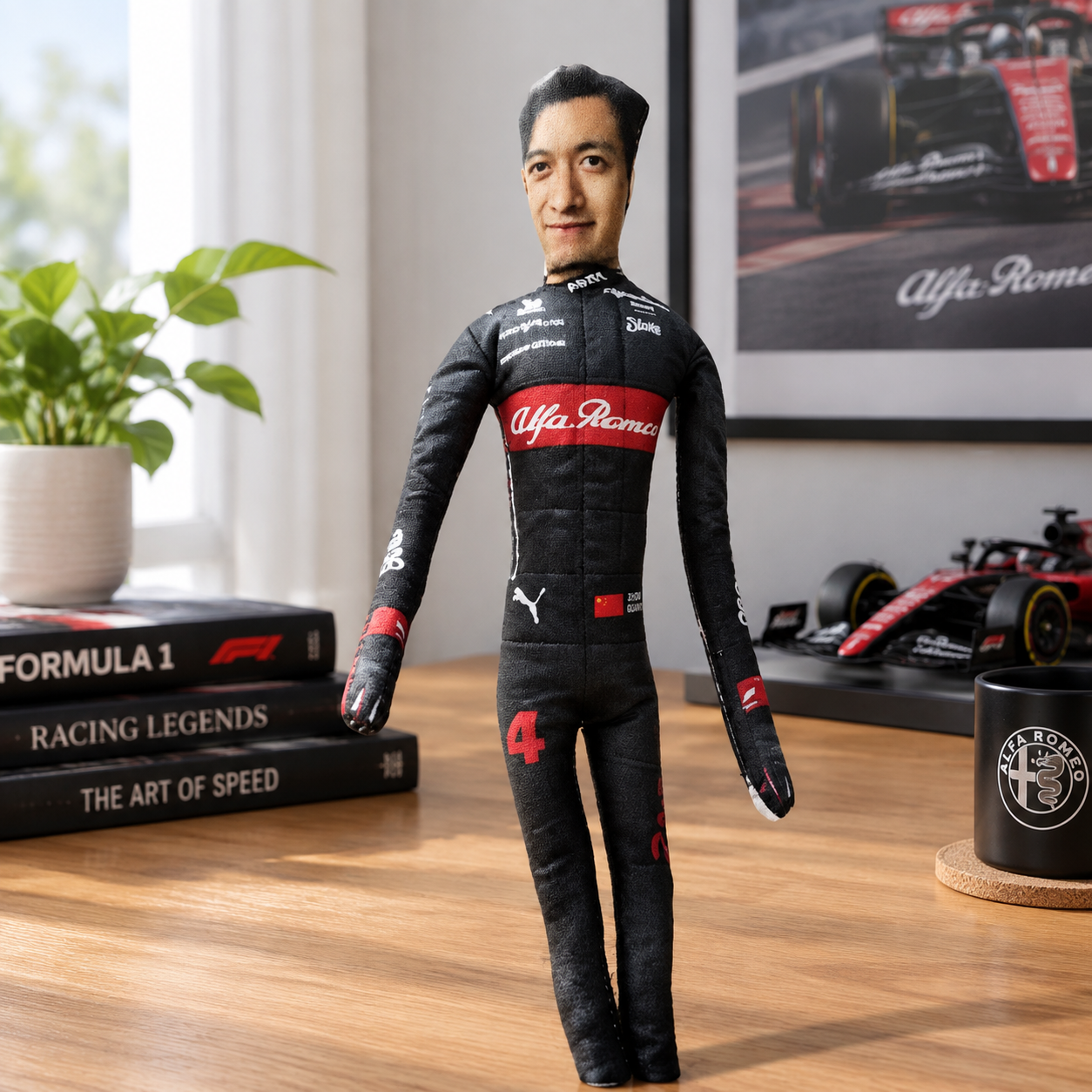 Formula 1 Racer Printed Fabric Plush Doll, Collectible Stuffed Toy, Fun Home Display Collectible Souvenir for F1 Enthusiasts