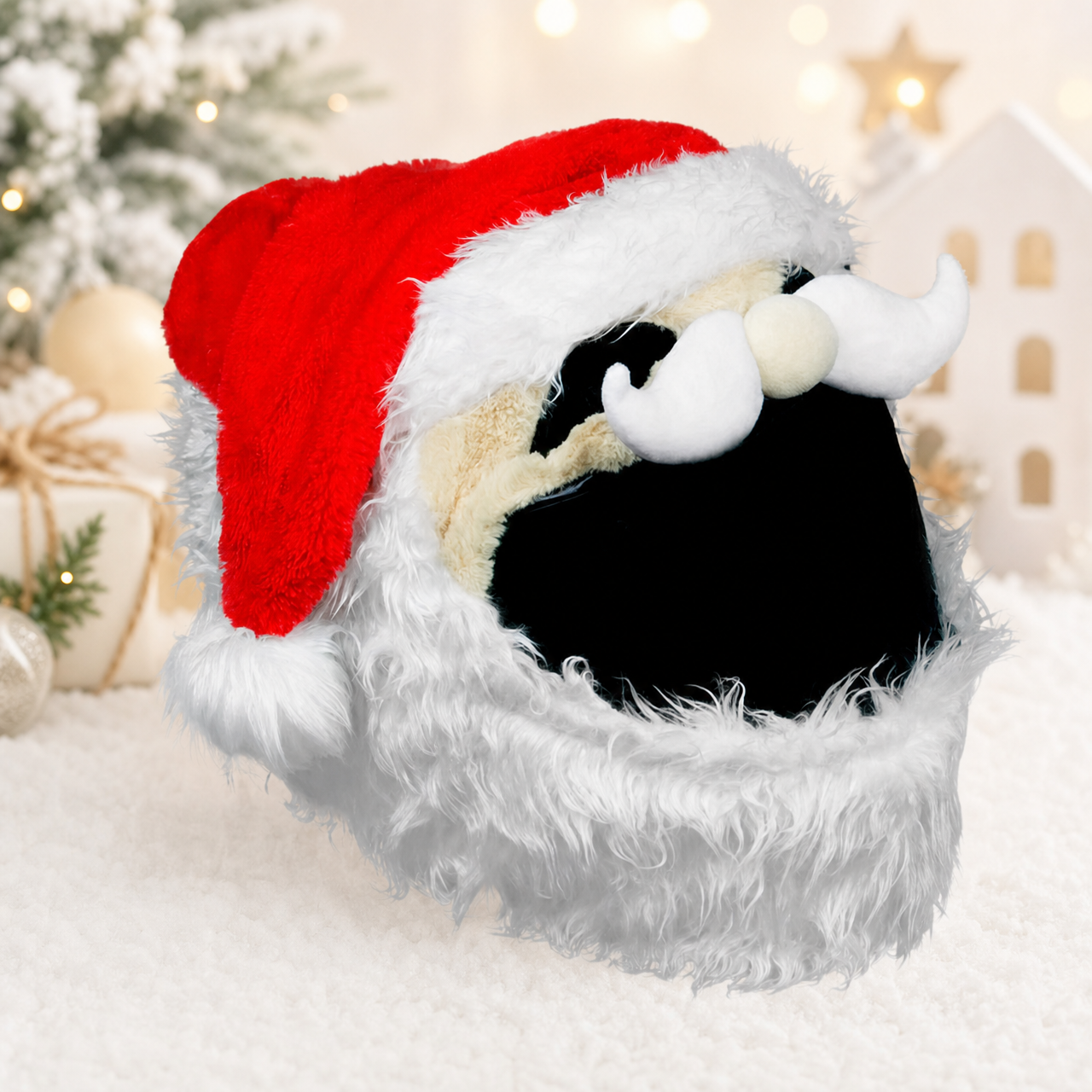 Christmas Santa Biker Helmet Cover, Festive Plush Helmet Protector, Santa Hat Helmet Skin, Holiday Gift for Motorcycle Riders