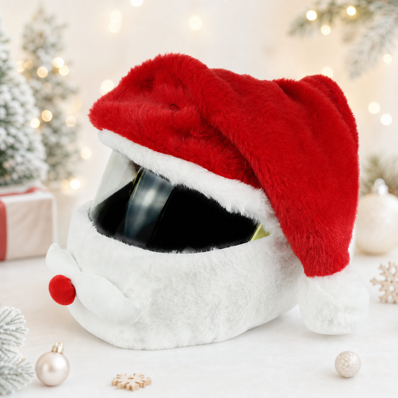 Christmas Santa Biker Helmet Cover, Festive Plush Helmet Protector, Santa Hat Helmet Skin, Holiday Gift for Motorcycle Riders