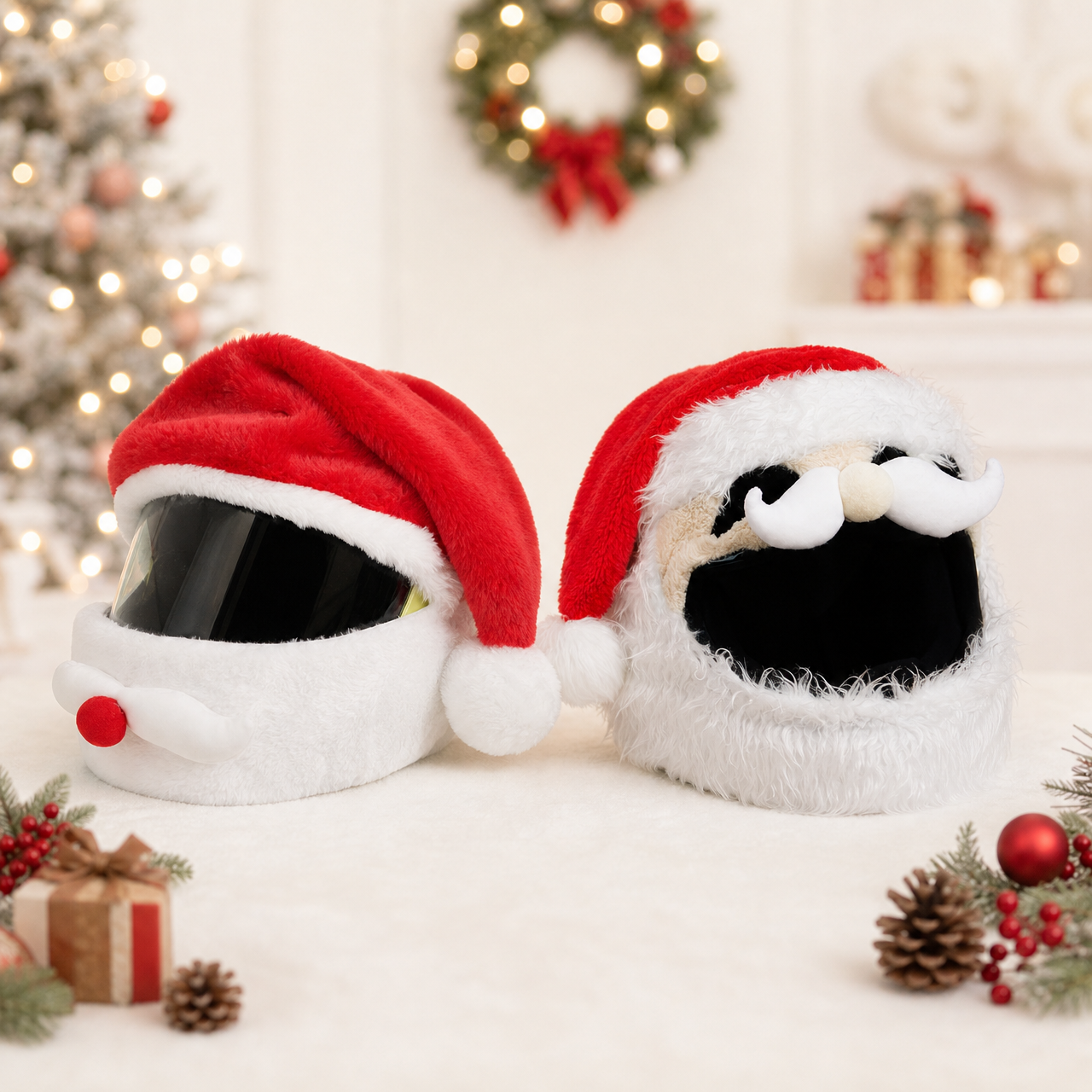 Christmas Santa Biker Helmet Cover, Festive Plush Helmet Protector, Santa Hat Helmet Skin, Holiday Gift for Motorcycle Riders