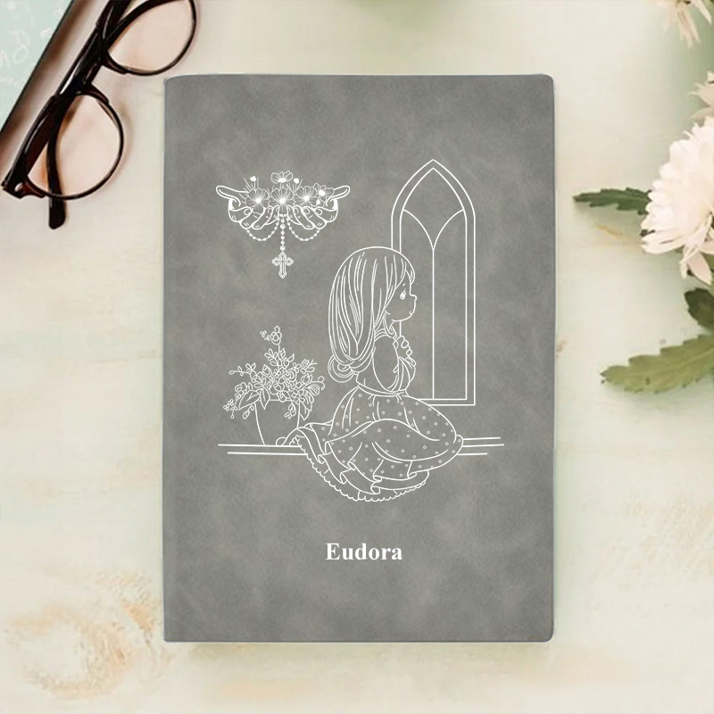 Personalized Birth Flower Kid Christian Leather A5 Notebook with Name Gift for Kids Gift for Girls Boys Baptism Gift Birthday Gift Religious Gift