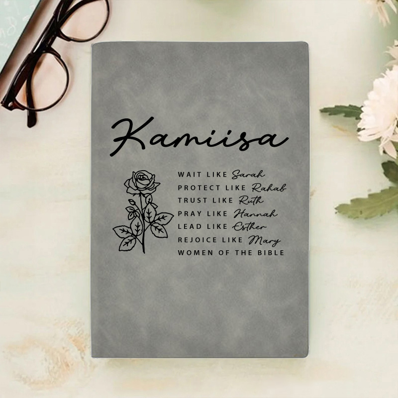 Personalized Minimalist Birth Flower Prayer Journal Leather A5 Notebook with Name Study Journal Birthday Gift Religious Baptism Gift for Christian