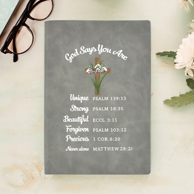 Personalized Birth Flower Cross Bible Verse Prayer Journal Leather A5 Notebook with Name Church Study Birthday Religious Gift for Family Friends