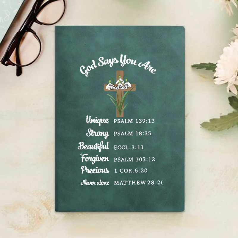 Personalized Birth Flower Cross Bible Verse Prayer Journal Leather A5 Notebook with Name Church Study Birthday Religious Gift for Family Friends