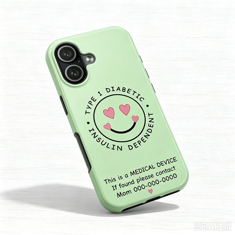 Personalized Smile Hearts Type 1 Diabetic Phone Case, Insulin Dependent Medical Alert, Medical Device