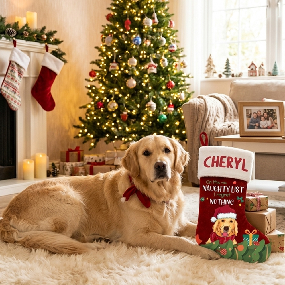 Personalized Dog Christmas Stocking Custom Name Pet Christmas Eve Treats Gift For Dog Lovers Holiday Fireplace Mantel Decoration