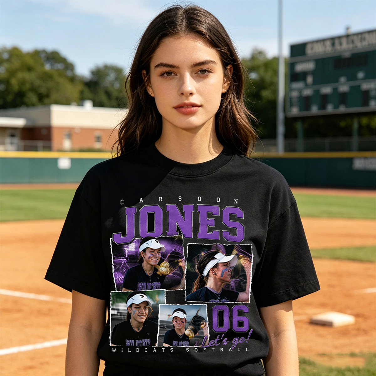 Personalized Player Poster T-Shirts Softball Fan Shirts Printed With Photos, Names, Jersey Numbers, and Team Information