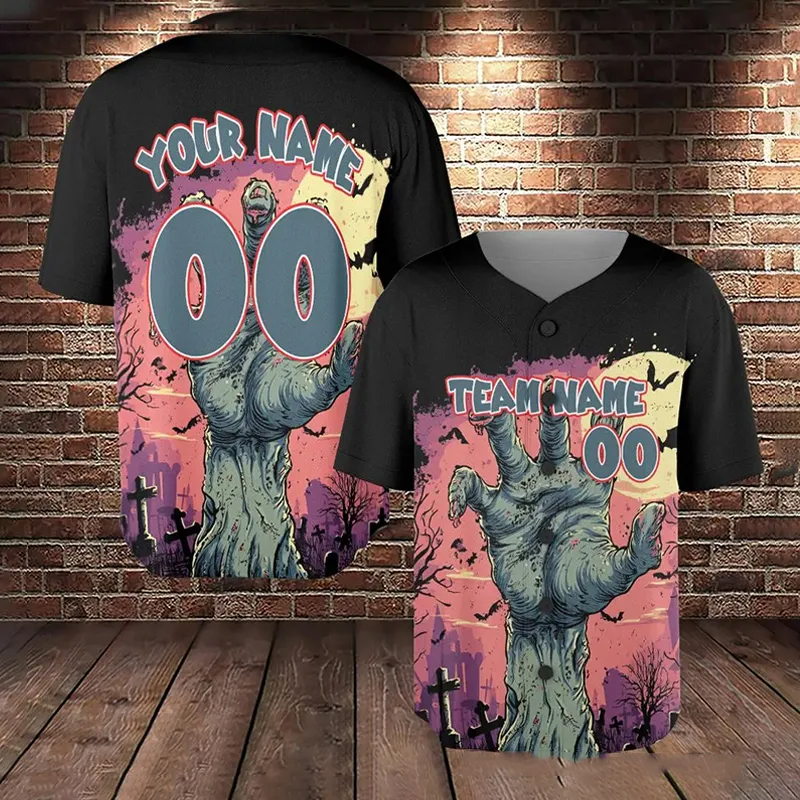 Personalized Halloween Zombie Themed Baseball Jersey with Custom Name and Number  