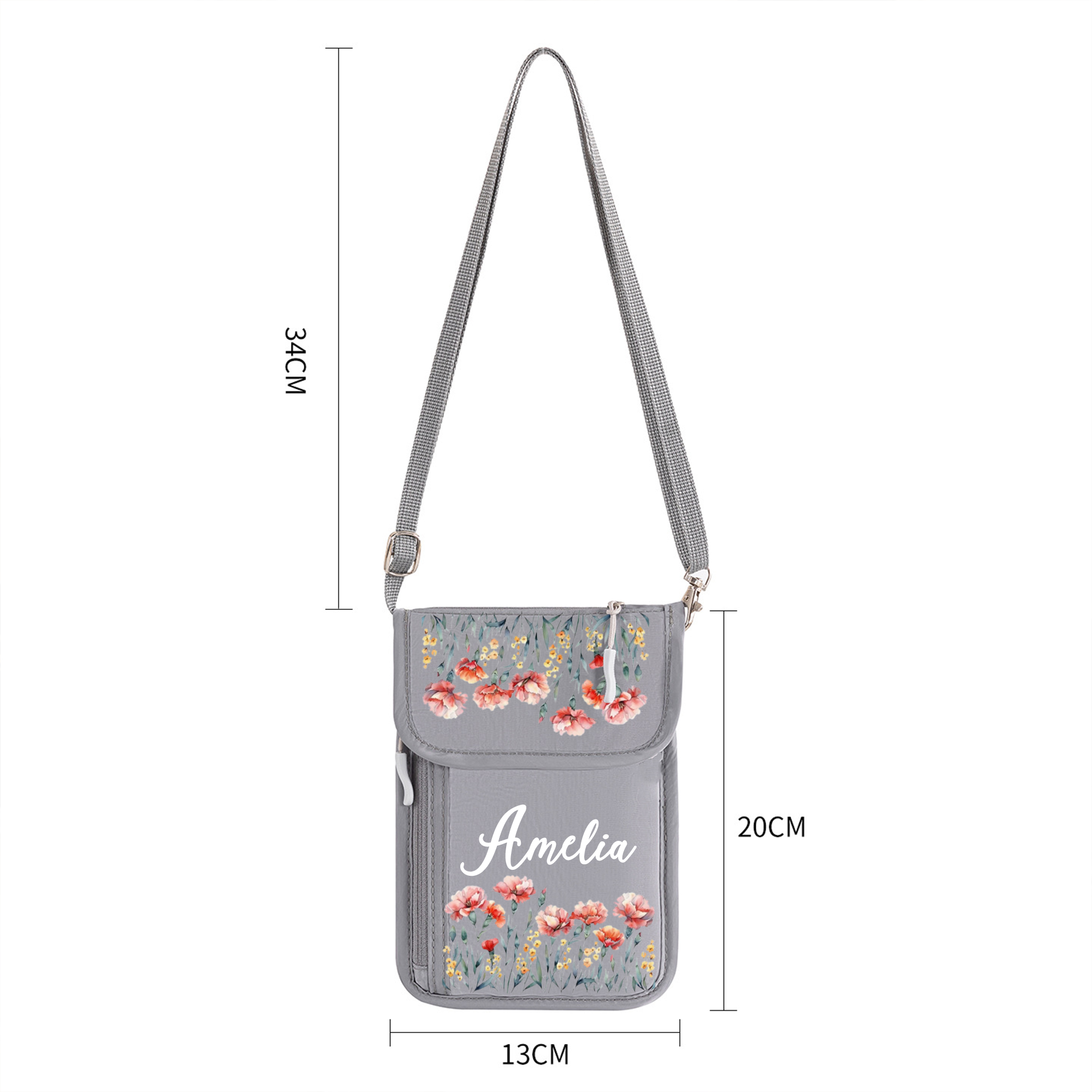 Personalized Waterproof Passport Crossbody Bag Custom Name and Birth Flower Travel Organizer with Modular Storage Adjustable Strap  Wallet Gift for Traveler