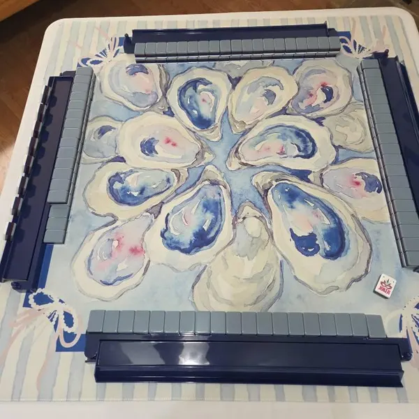 Personalized Oyster Mahjong Playing Mat Coastal Mahjong Table Mat Blue Preppy Mahjong Game Accessory Grandmillenial for Game Nigth Holidays