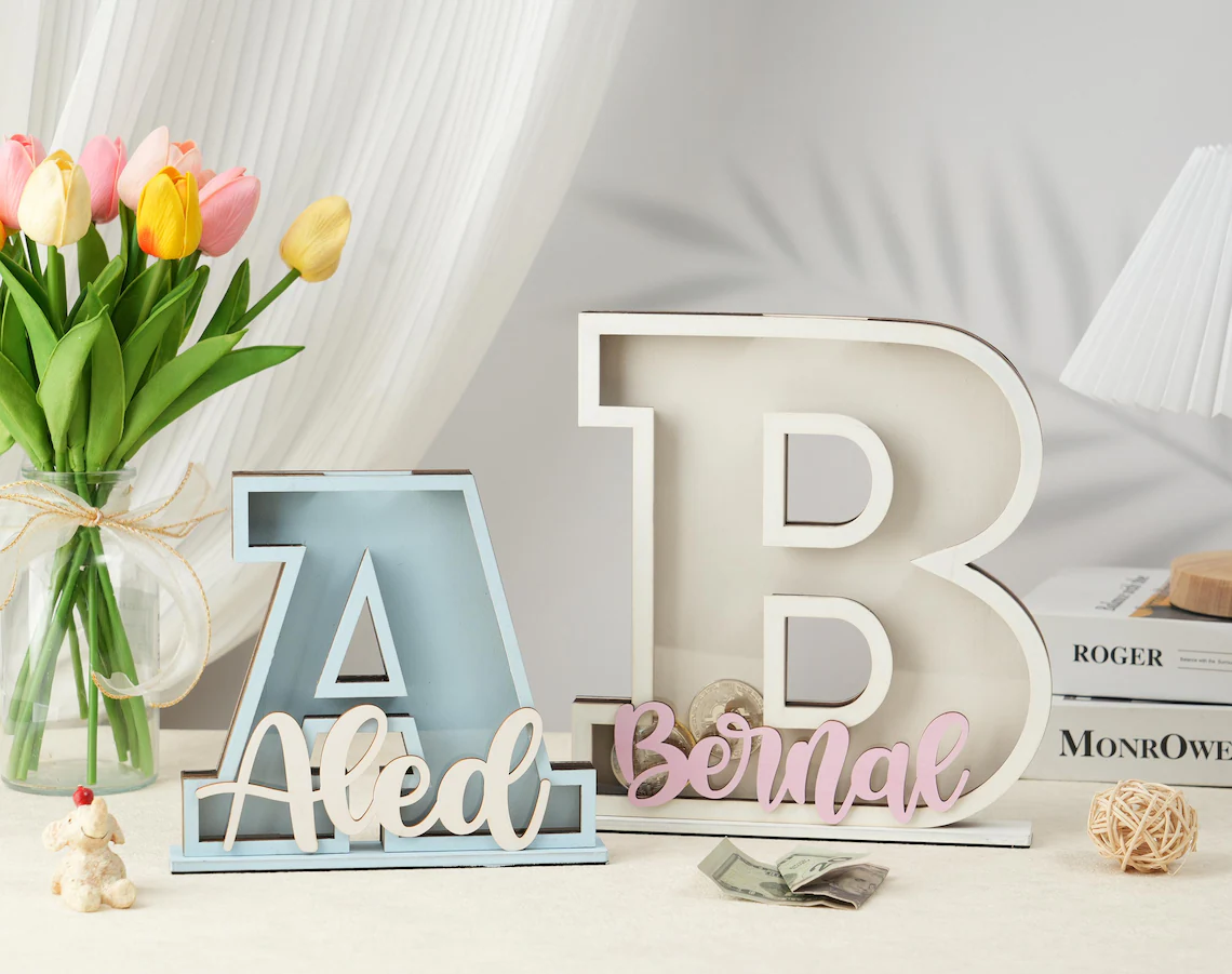 Personalized Letter Bank Wooden Initial Coin Bank Kids Keepsake Easter gifts for children
