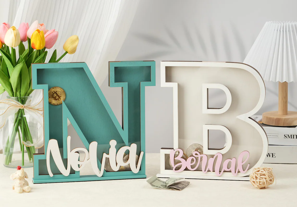 Personalized Letter Bank Wooden Initial Coin Bank Kids Keepsake Easter gifts for children