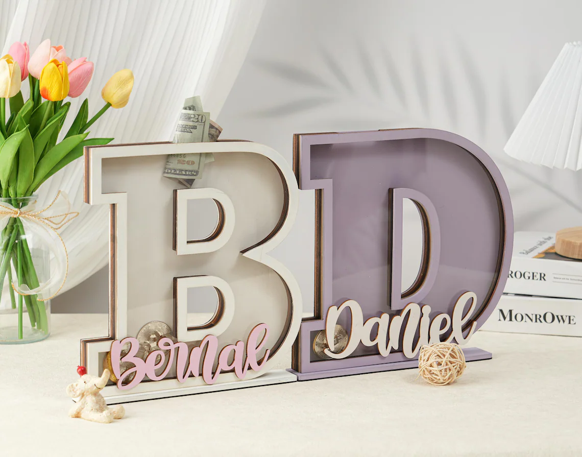 Personalized Letter Bank Wooden Initial Coin Bank Kids Keepsake Easter gifts for children