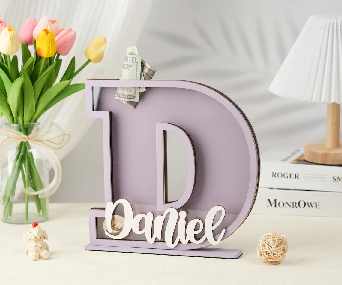 Personalized Letter Bank Wooden Initial Coin Bank Kids Keepsake Easter gifts for children