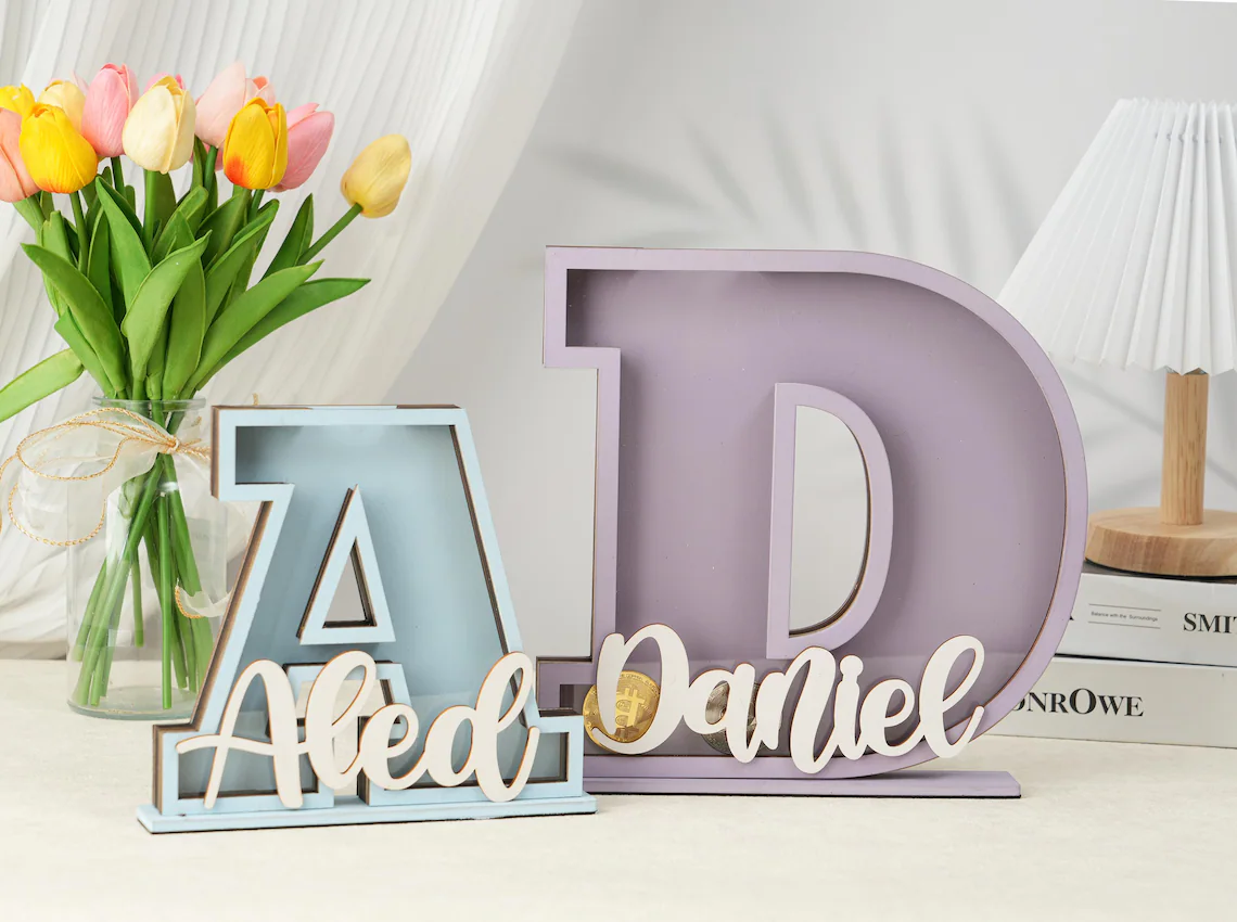 Personalized Letter Bank Wooden Initial Coin Bank Kids Keepsake Easter gifts for children