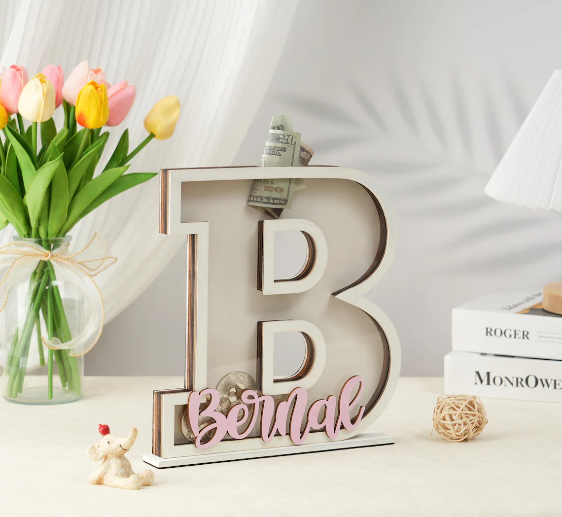 Personalized Letter Bank Wooden Initial Coin Bank Kids Keepsake Easter gifts for children