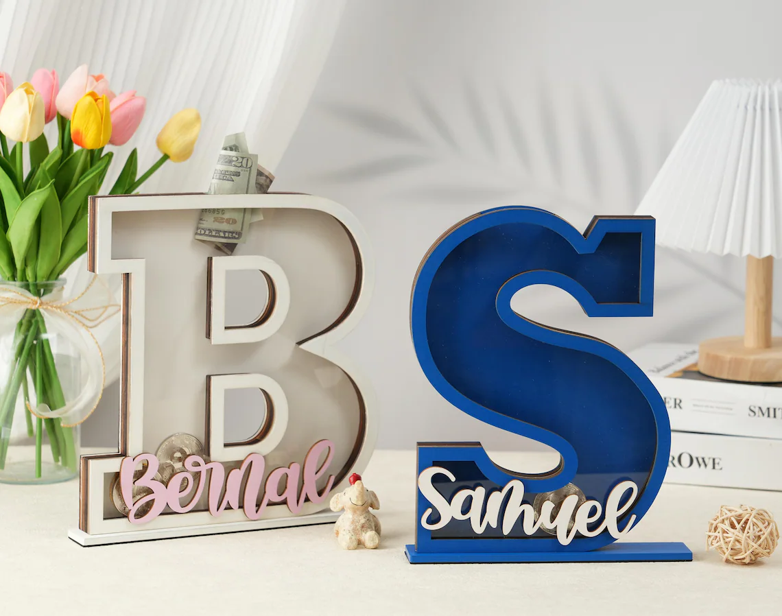 Personalized Letter Bank Wooden Initial Coin Bank Kids Keepsake Easter gifts for children
