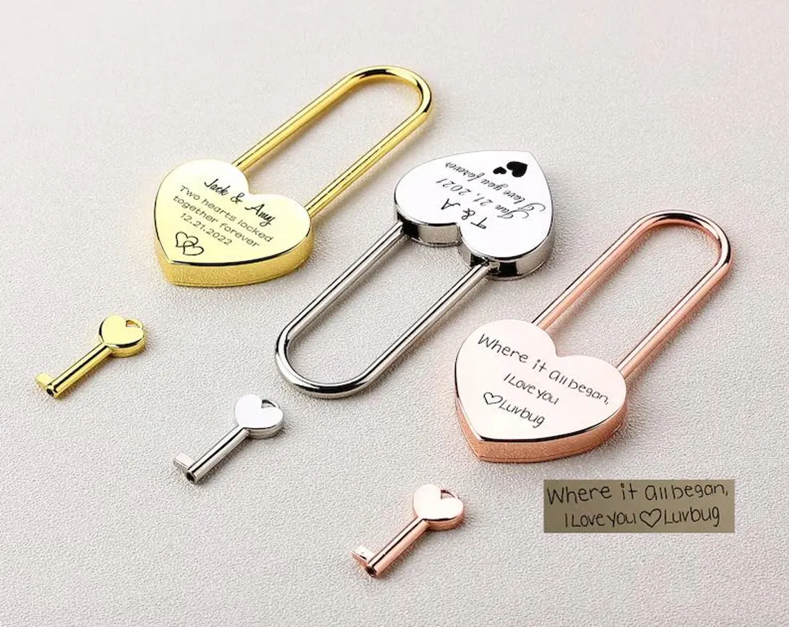 Personalized Engraved Heart Shaped Padlock Personalized Couple Love Lock With Key For Anniversary Valentines Day Wedding Gifts