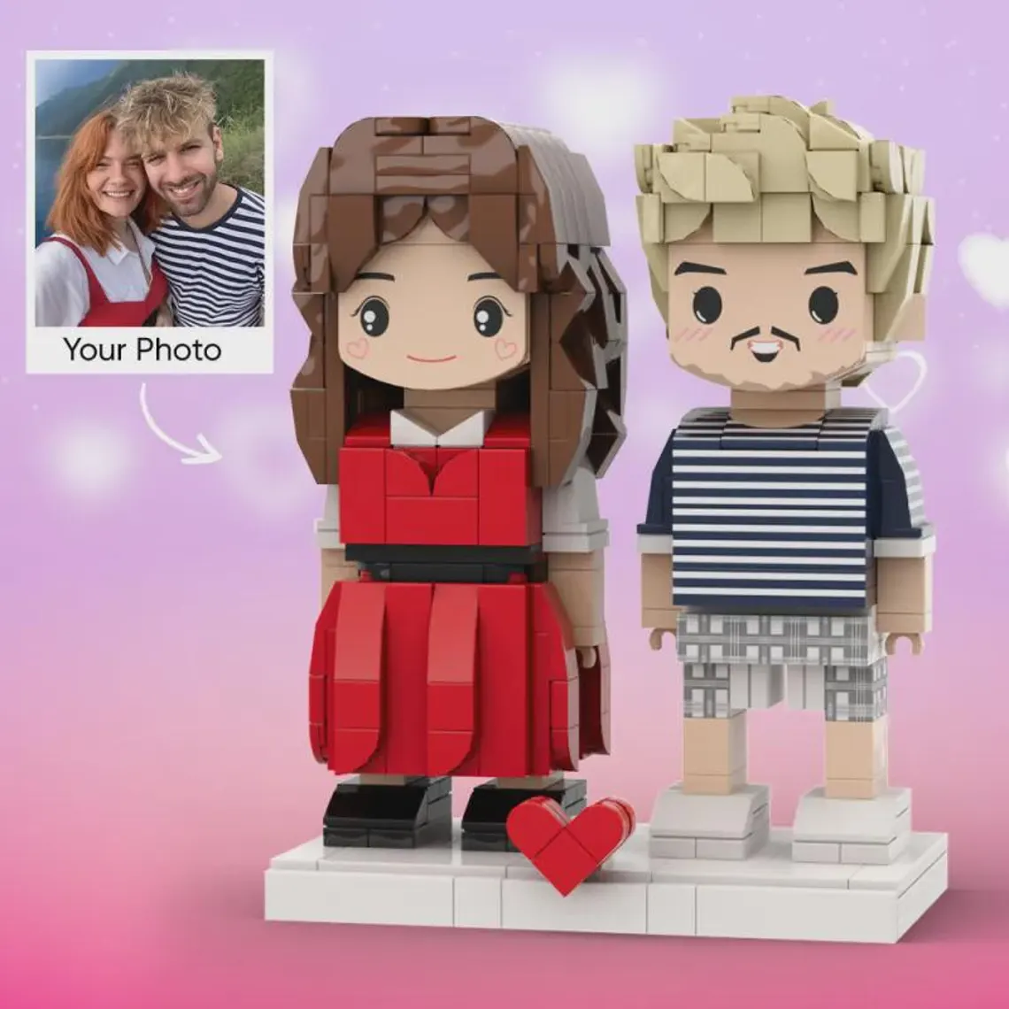 Personalized Couple 3D Brick Figure Custom Mini Brick Doll from Photo Double Version DIY Building Block Set for Anniversary and Valentine Gifts