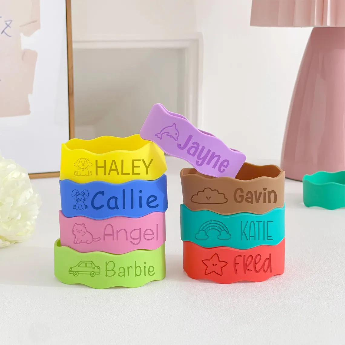 Personalized Silicone Bottle Bands Custom Name Labels for Kids Baby Bottles Sippy Cups Water Bottles & Tumblers gift for kids
