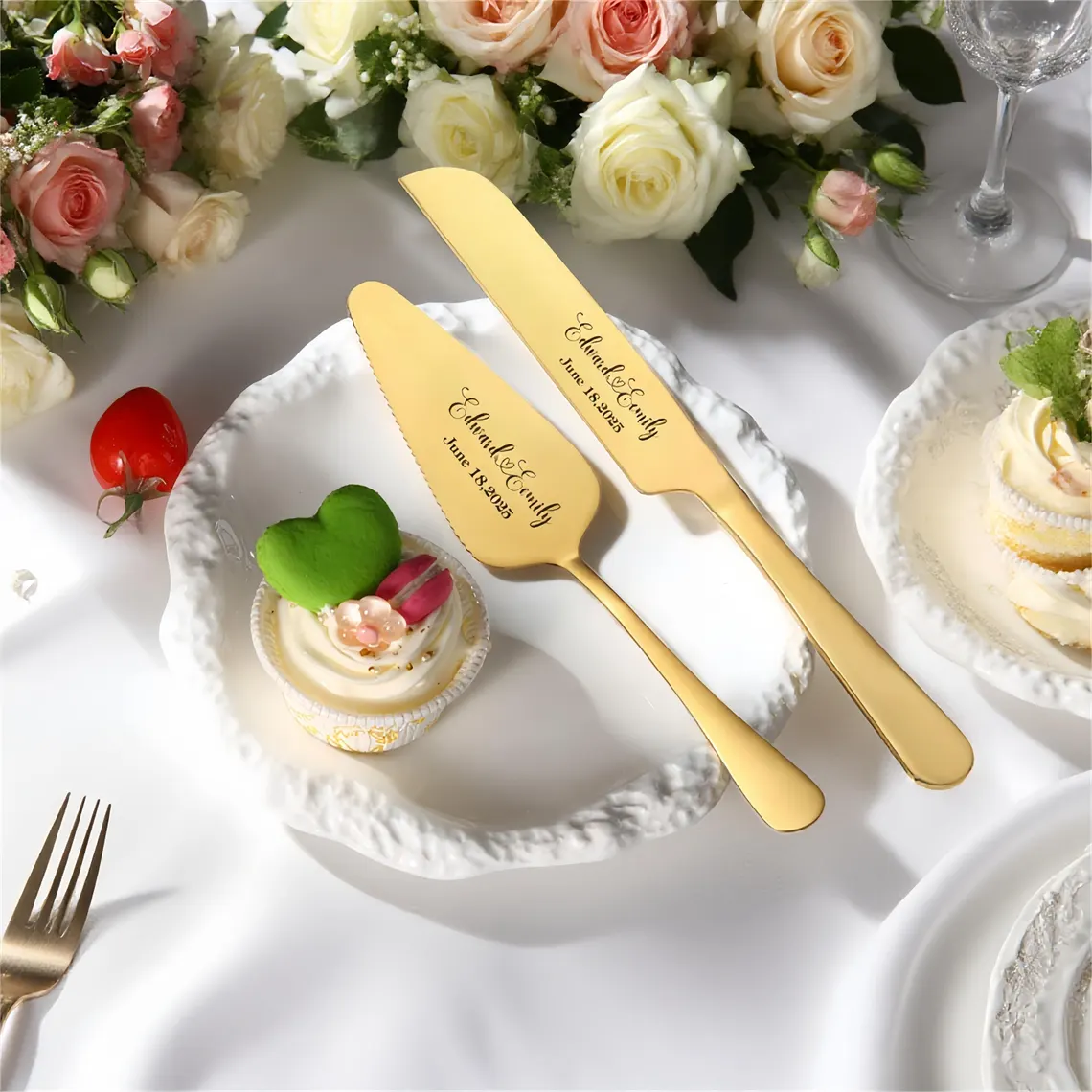Personalized Wedding Cake Knife and Server Set Engraved Cake Cutting Utensils Perfect for Weddings Anniversaries Engagements
