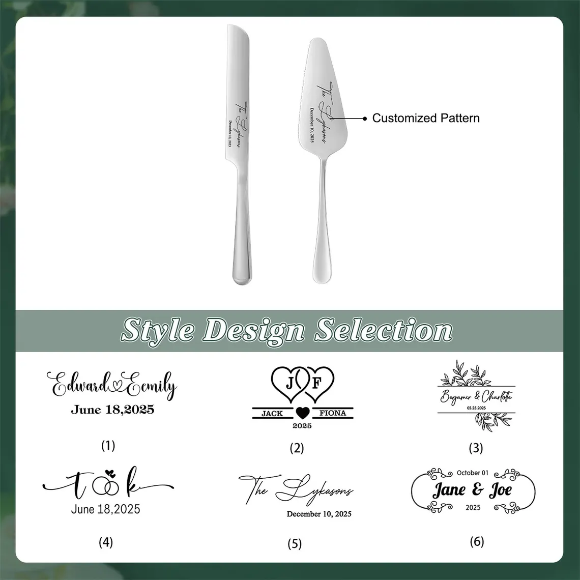 Personalized Wedding Cake Knife and Server Set Engraved Cake Cutting Utensils with Gift Box 