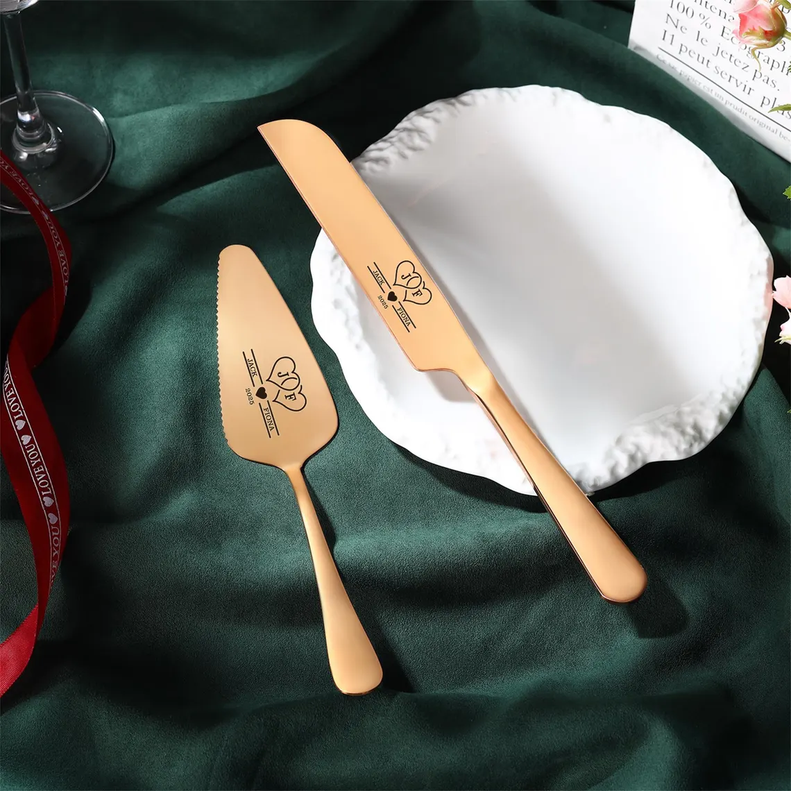 Personalized Wedding Cake Knife and Server Set Engraved Cake Cutting Utensils with Gift Box 