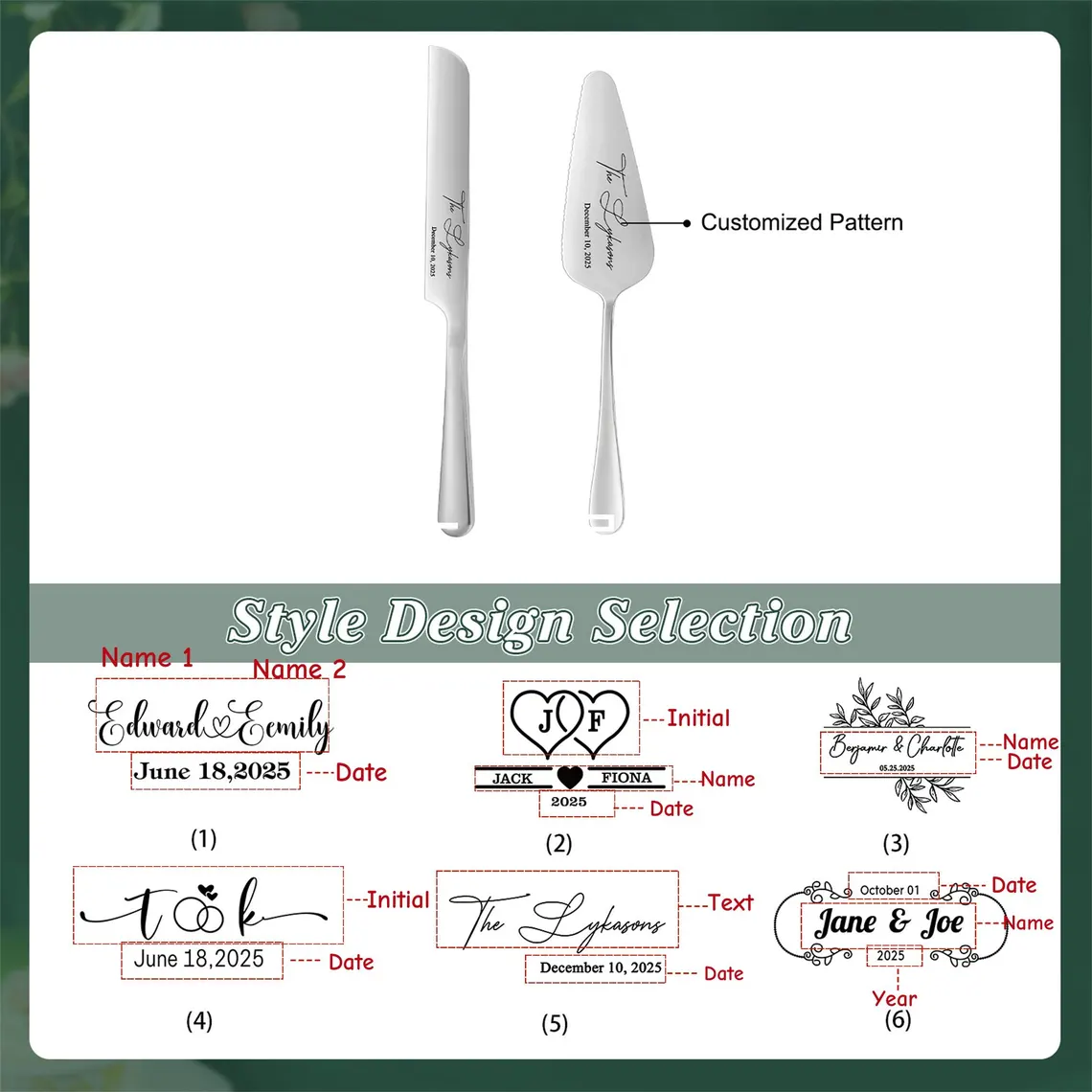 Personalized Wedding Cake Knife and Server Set Engraved Cake Cutting Utensils Perfect for Weddings Anniversaries Engagements
