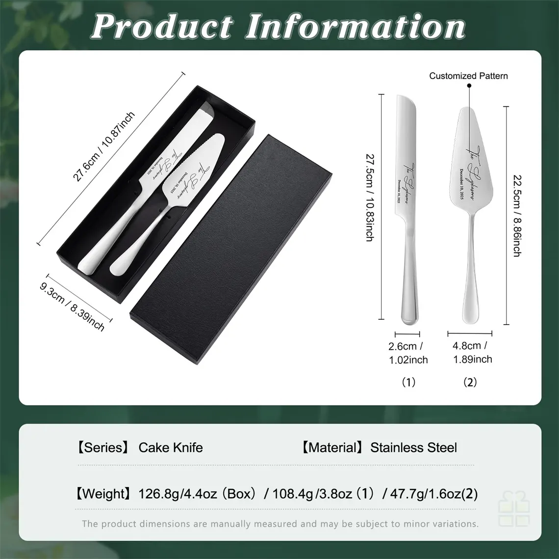 Personalized Wedding Cake Knife and Server Set Engraved Cake Cutting Utensils with Gift Box 
