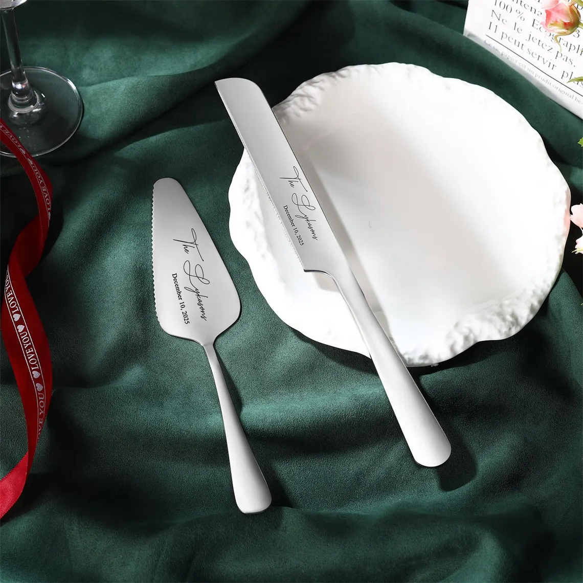 Personalized Wedding Cake Knife and Server Set Engraved Cake Cutting Utensils with Gift Box 